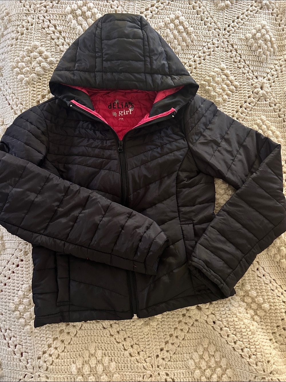 dELiA*s Girl Black Puffer Jacket with Pink Lining